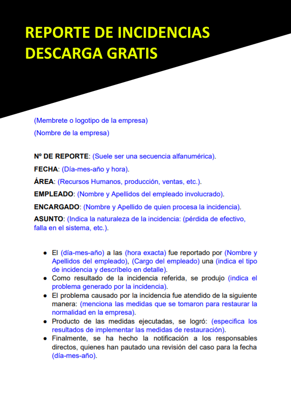 Formato de Reporte de Incidencias Gratis | Cámaras de vigilancia